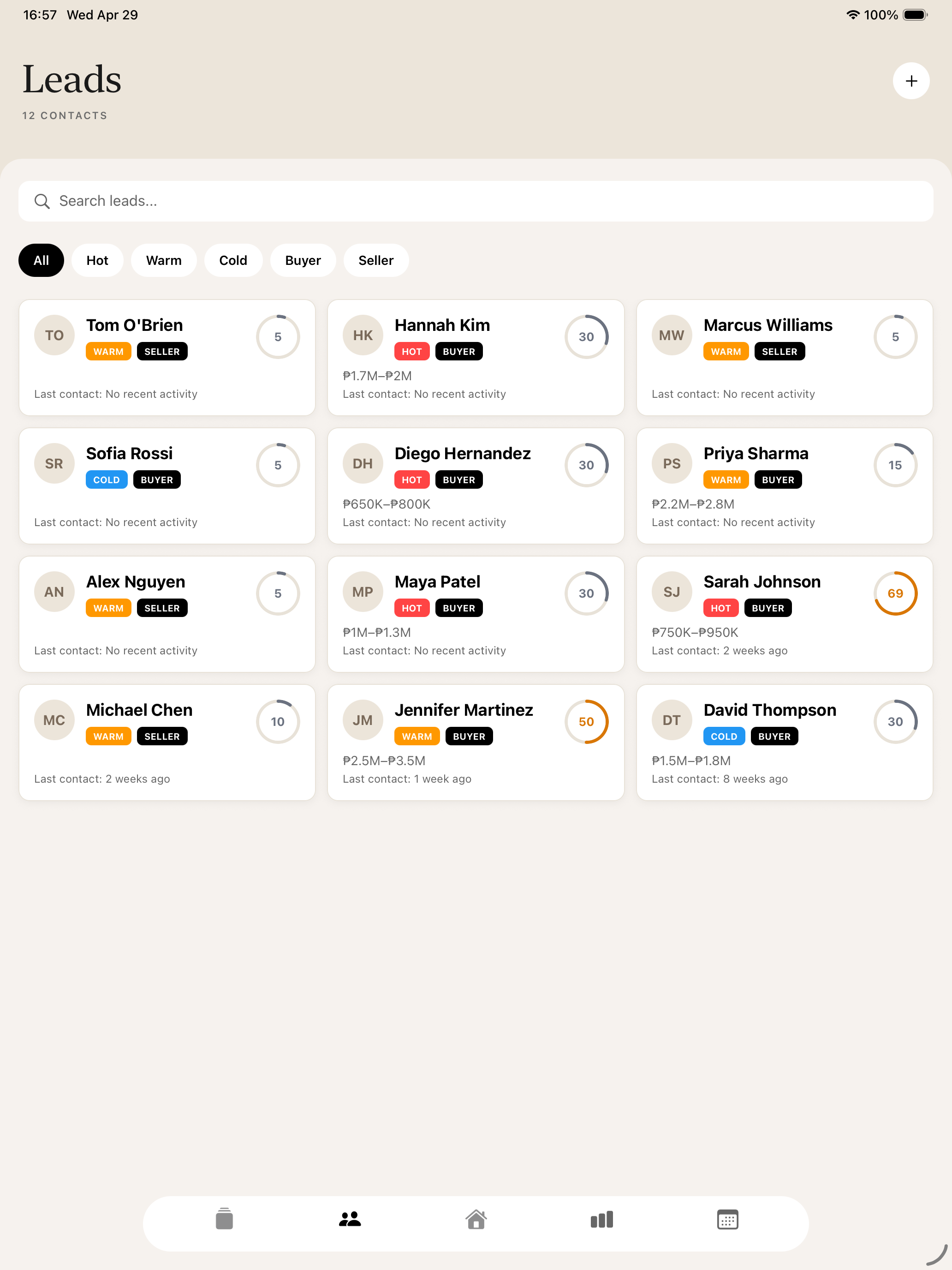 Leads on iPad
